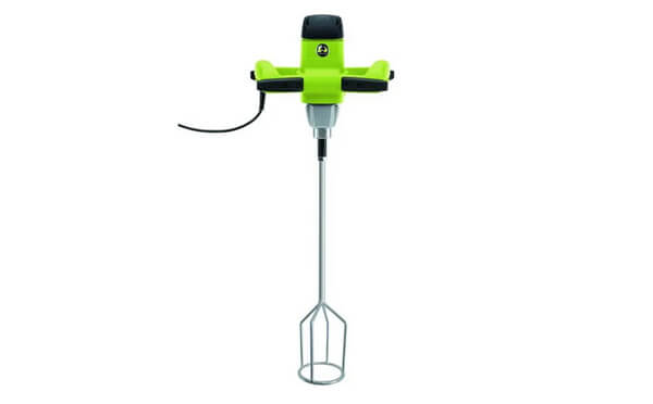 Affix the attachments to the drill and use it to mix the concrete mixture slowly
